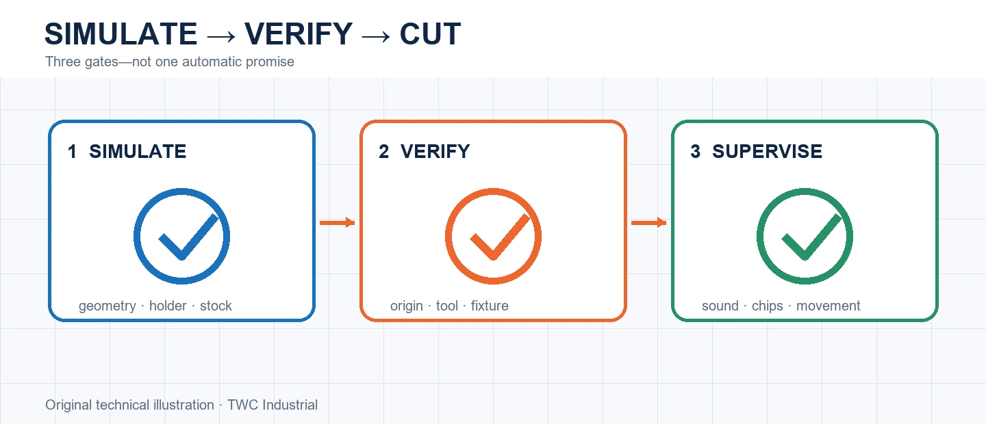 Simulation, verification and supervised cutting shown as separate stages