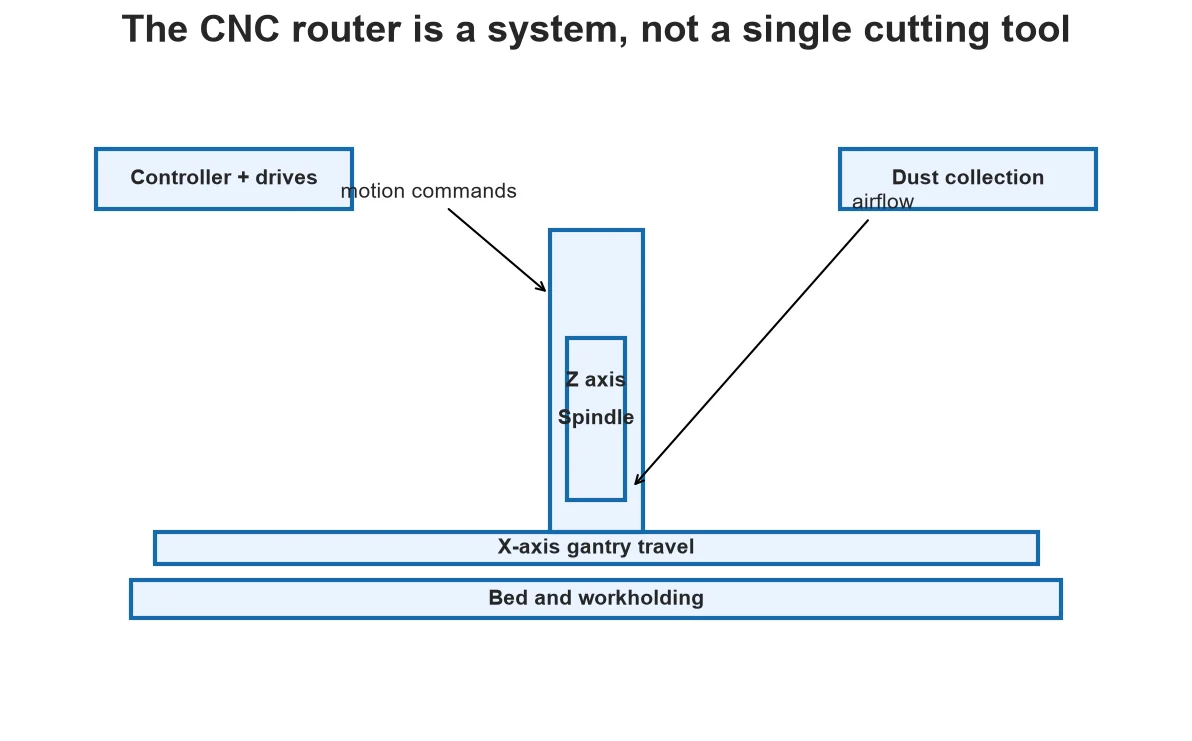 Diagram of the main systems in a CNC router