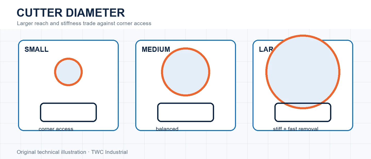 Small, medium and large cutter diameters compared