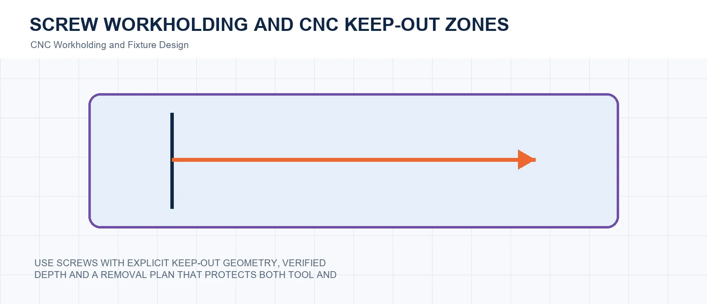 Screw Workholding and CNC Keep-Out Zones technical decision diagram