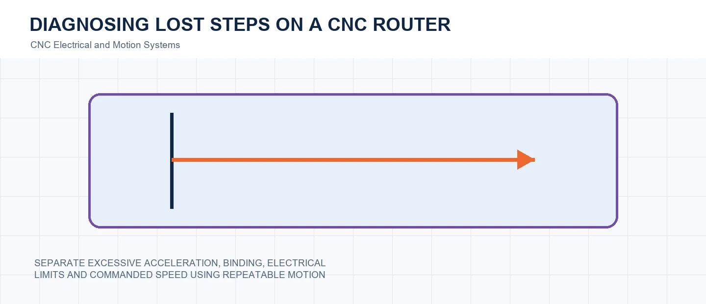 Diagnosing Lost Steps on a CNC Router technical decision diagram