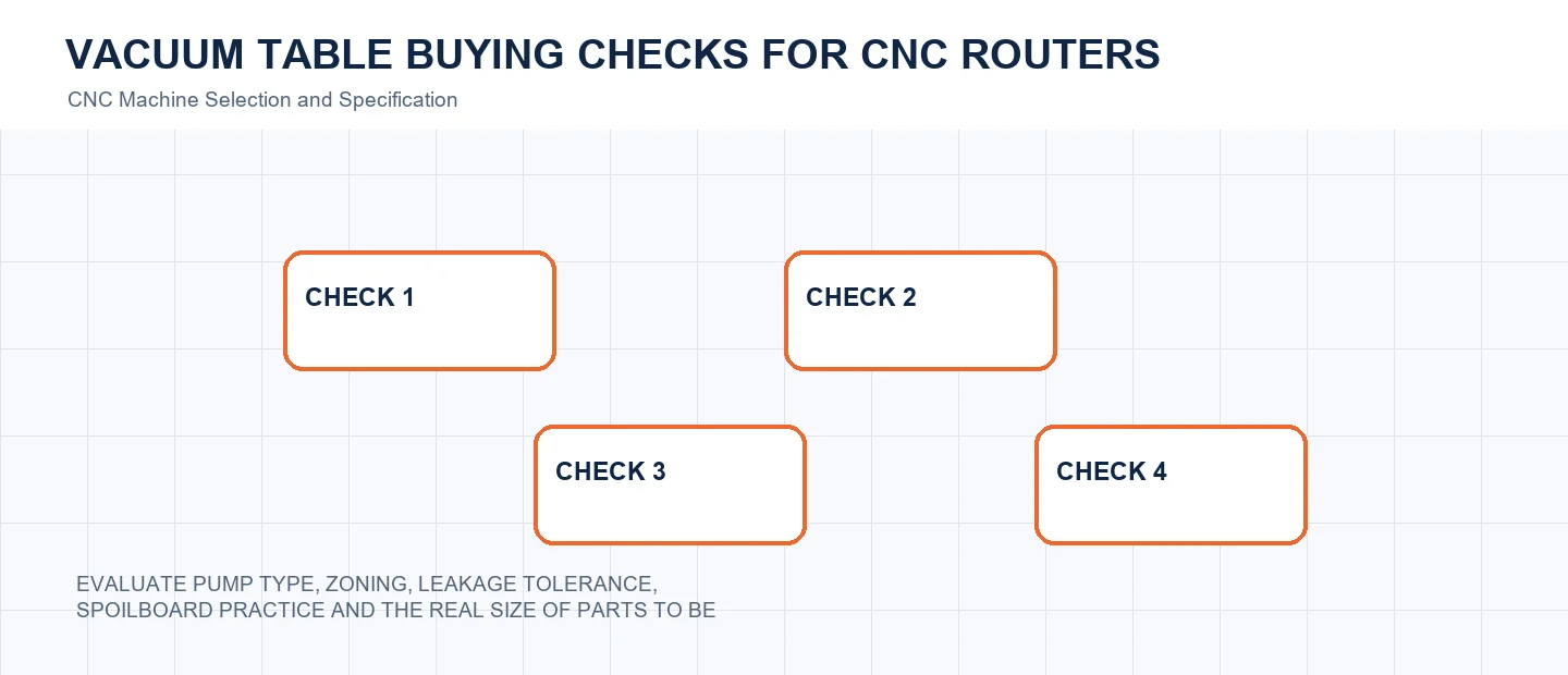 Vacuum Table Buying Checks for CNC Routers technical decision diagram