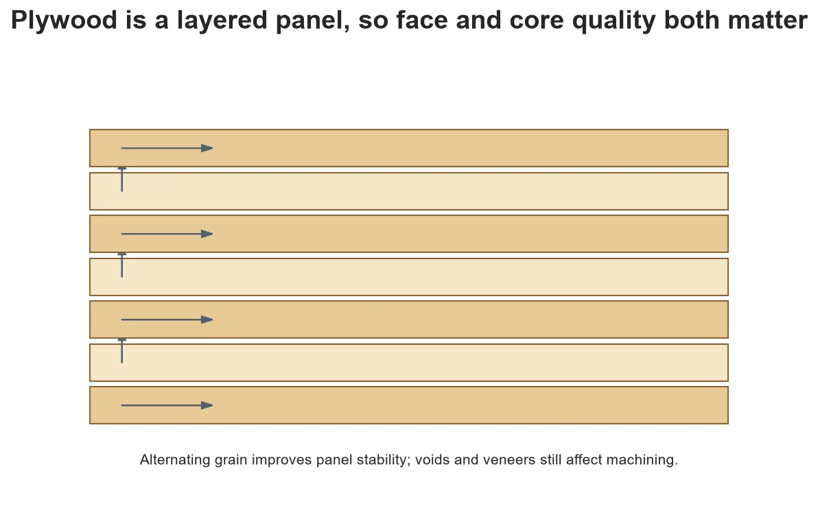Alternating veneer layers inside plywood
