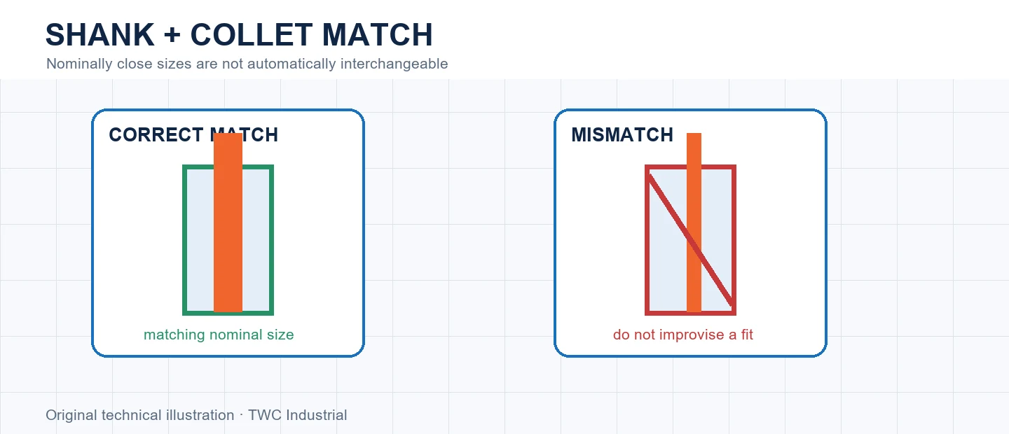 Correct shank and collet match compared with a mismatch