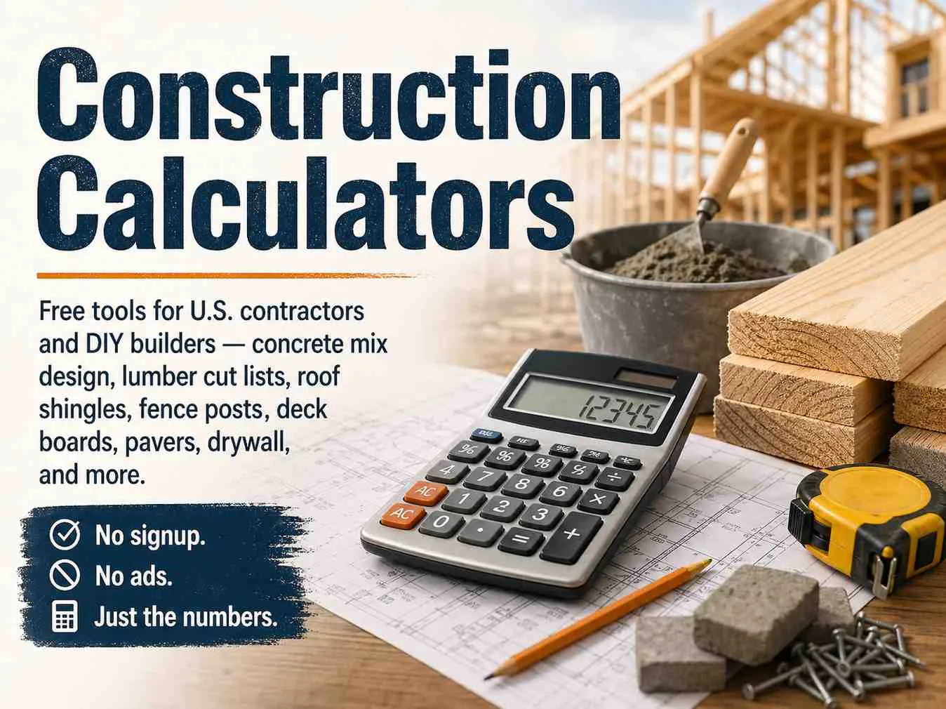 Construction site — framing, concrete, roofing and lumber work for U.S. contractors